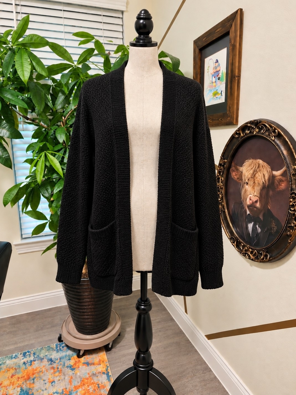 Black Open-Front Women's Cardigan Sweater